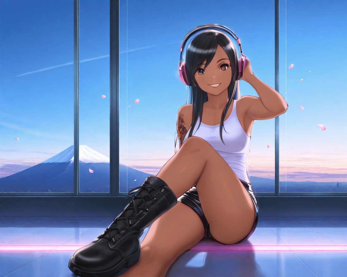 AI generated wallpaper featuring anime, girl, headphones