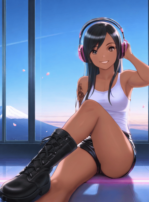 anime, girl, headphones