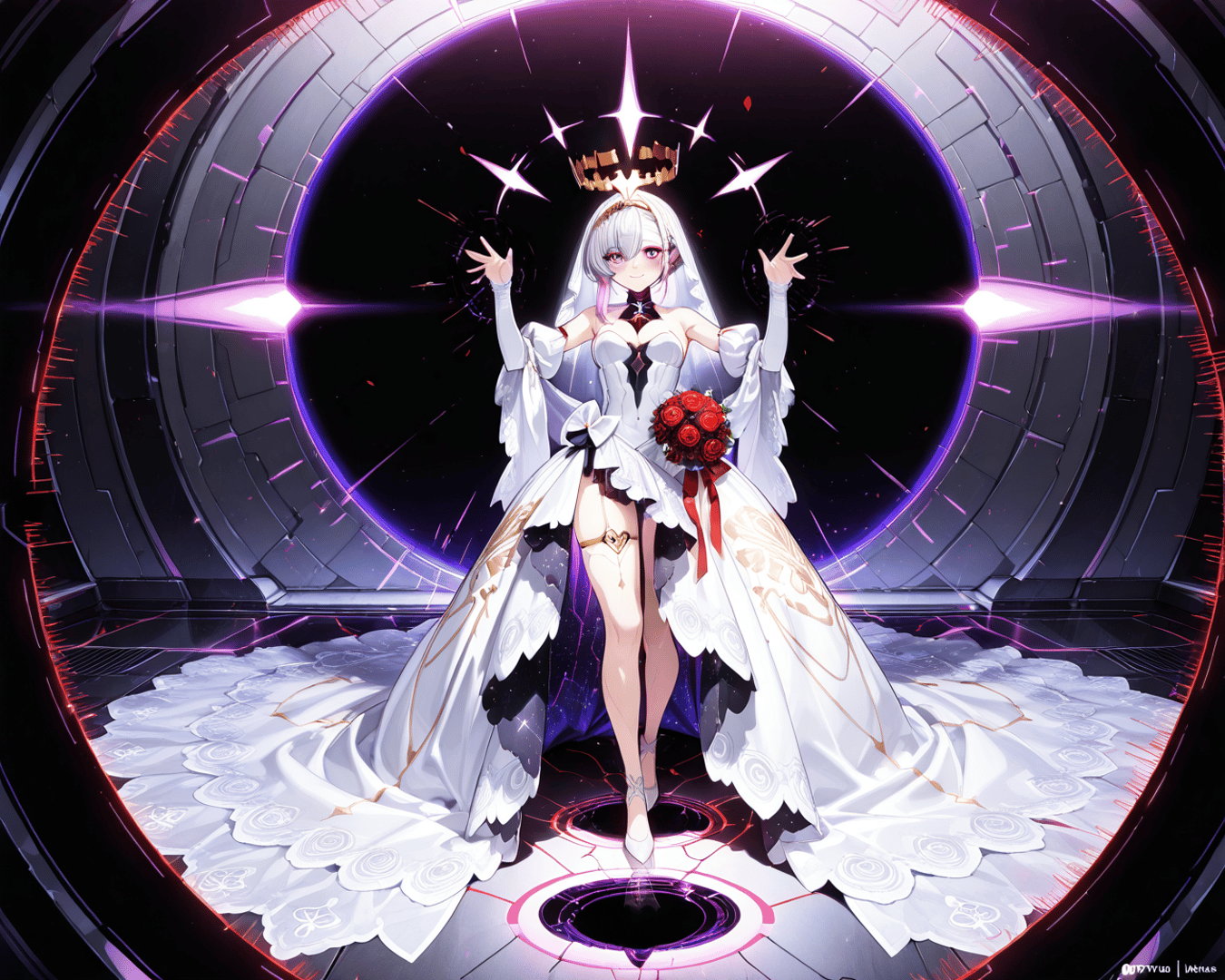 AI generated wallpaper featuring bride, cyberpunk, anime