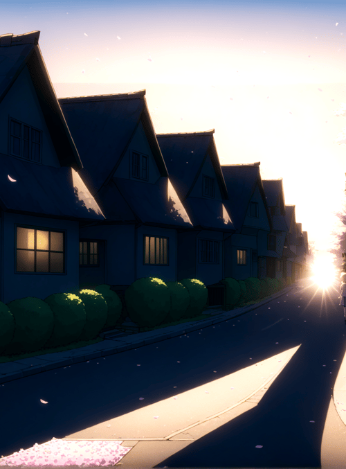 girl, houses, trees