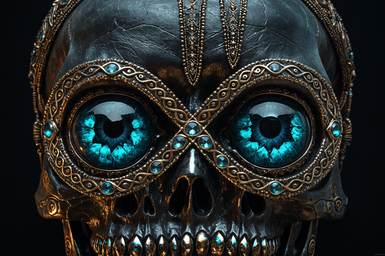 AI generated wallpaper featuring skull, eye, jewelry