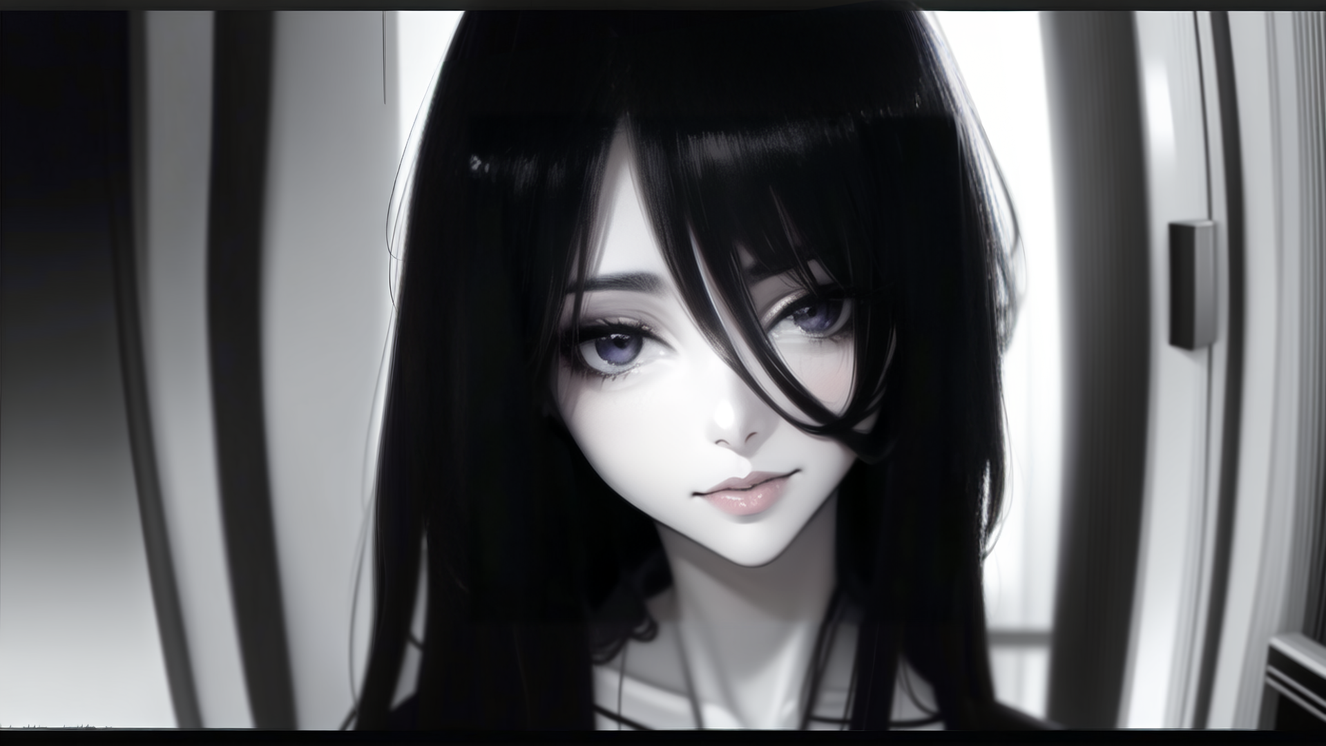AI generated wallpaper featuring woman, hair, window