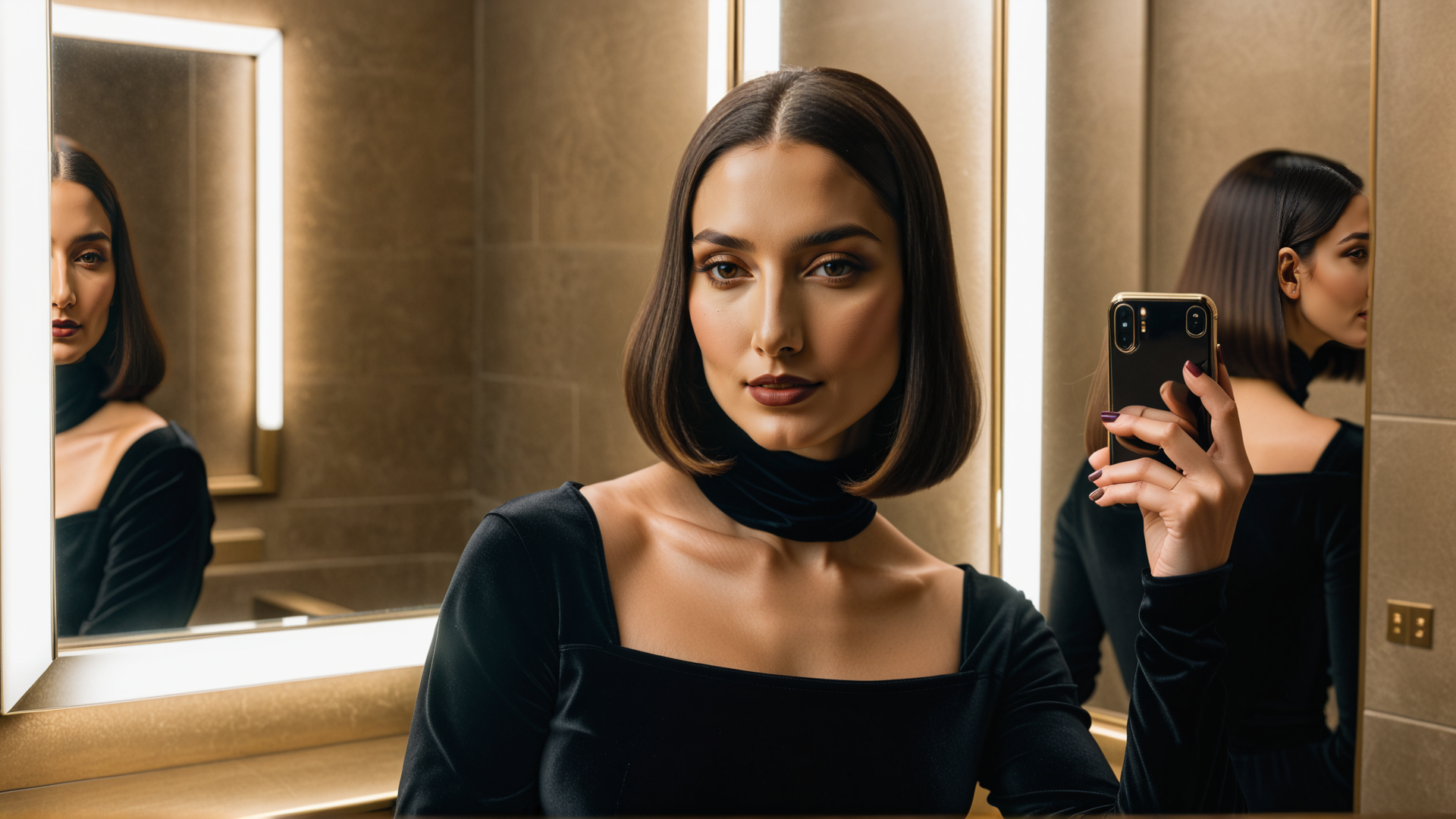 AI generated wallpaper featuring woman, mirror, phone