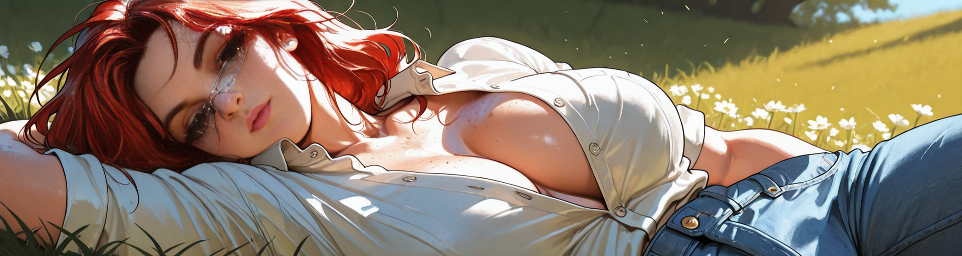 AI generated wallpaper featuring woman, red hair, glasses