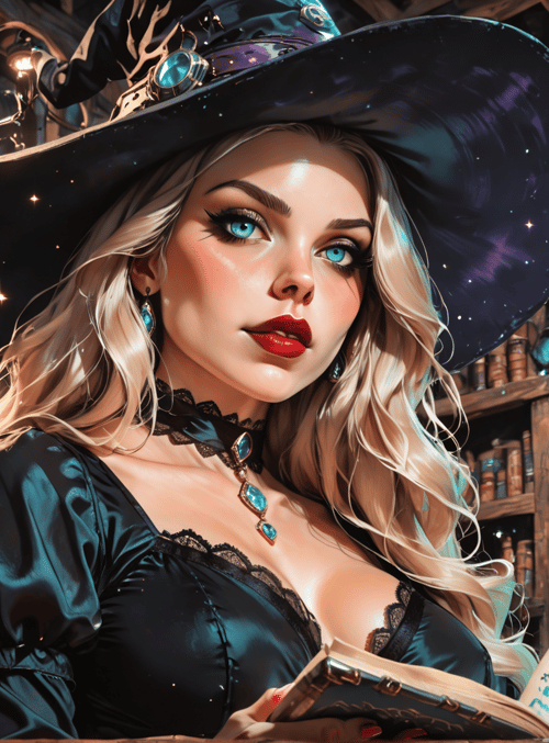 witch, book, cauldron, books, hat, window, lamps