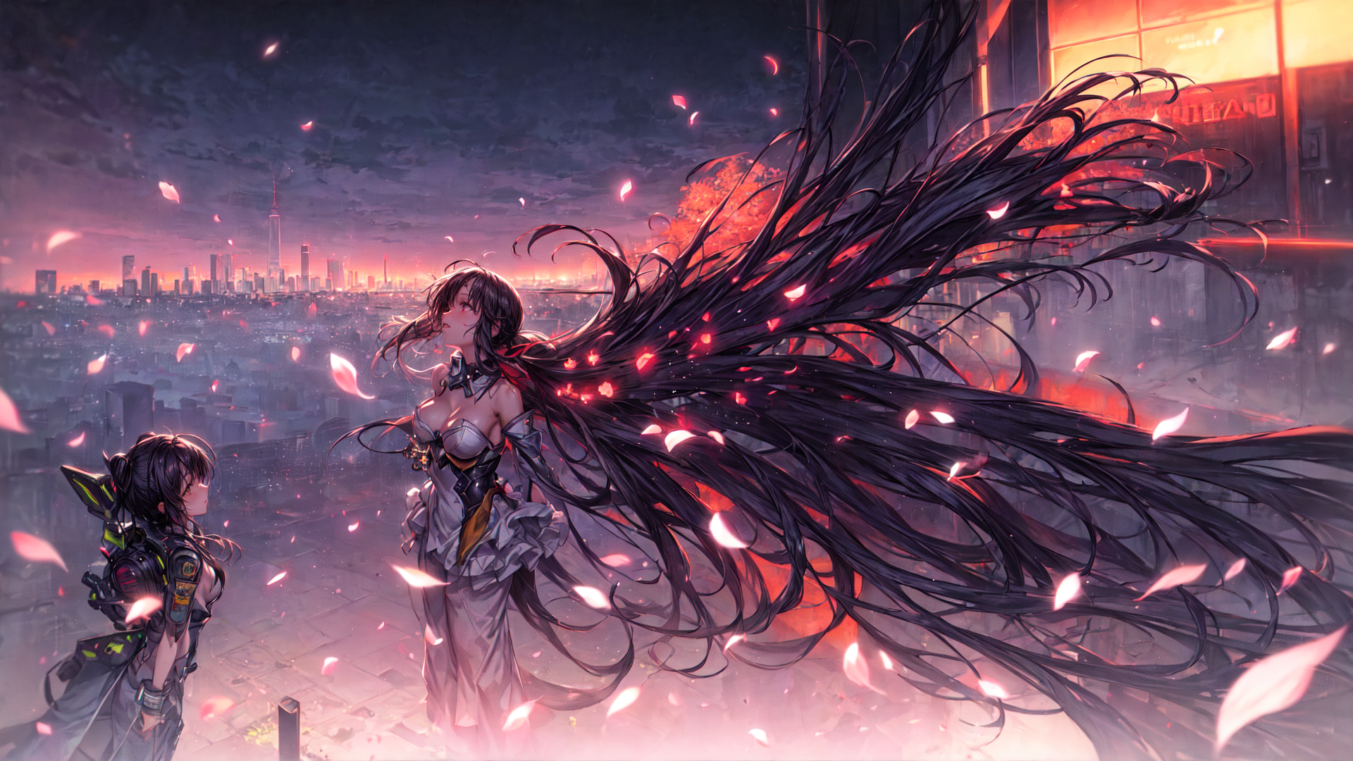 AI generated wallpaper featuring anime characters, woman, long hair