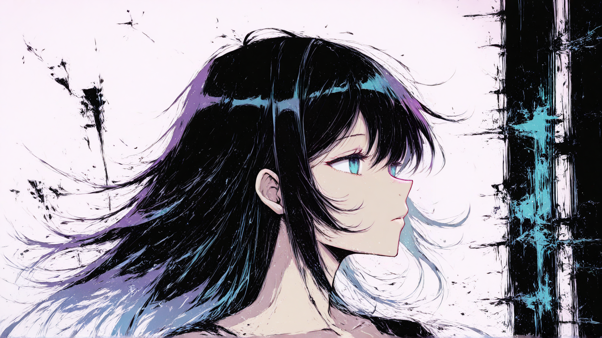 AI generated wallpaper featuring girl, anime character, hair, ear, side profile