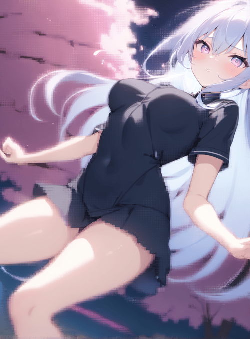 girl, cherry blossoms, moon