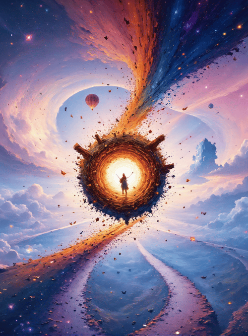 figure, cosmic vortex, clouds