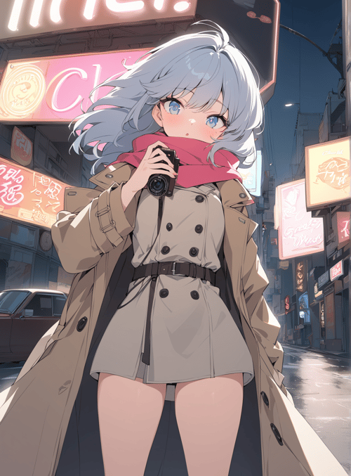 girl, camera, city