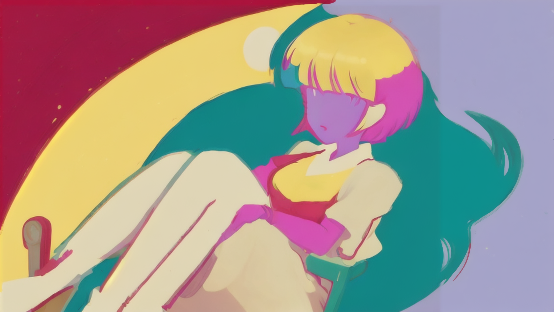 AI generated wallpaper featuring girl, chair, sun