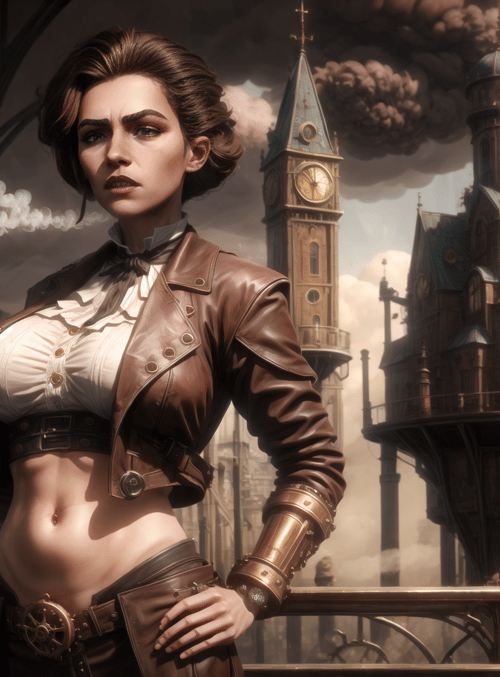 woman, steampunk, clocktower