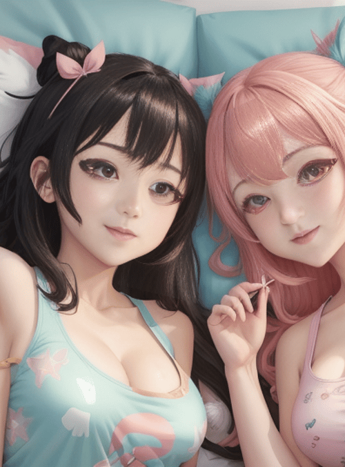 girls, anime, bed