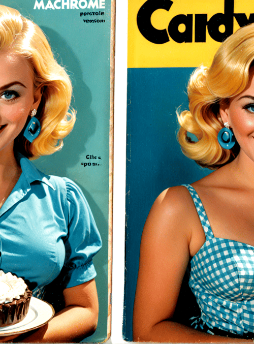 woman, cupcake, cherry, magazine, dress, cake, earring, platter, shirt, ribbon