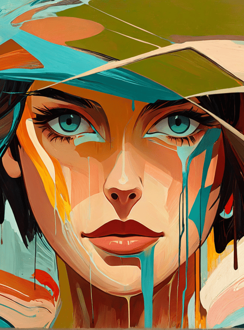 woman, painting, artwork, face, tears