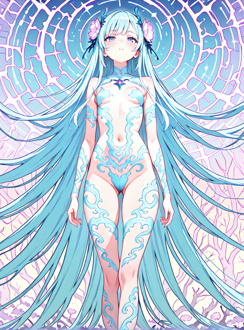 anime girl, cherry blossom tree, glowing circles, long hair