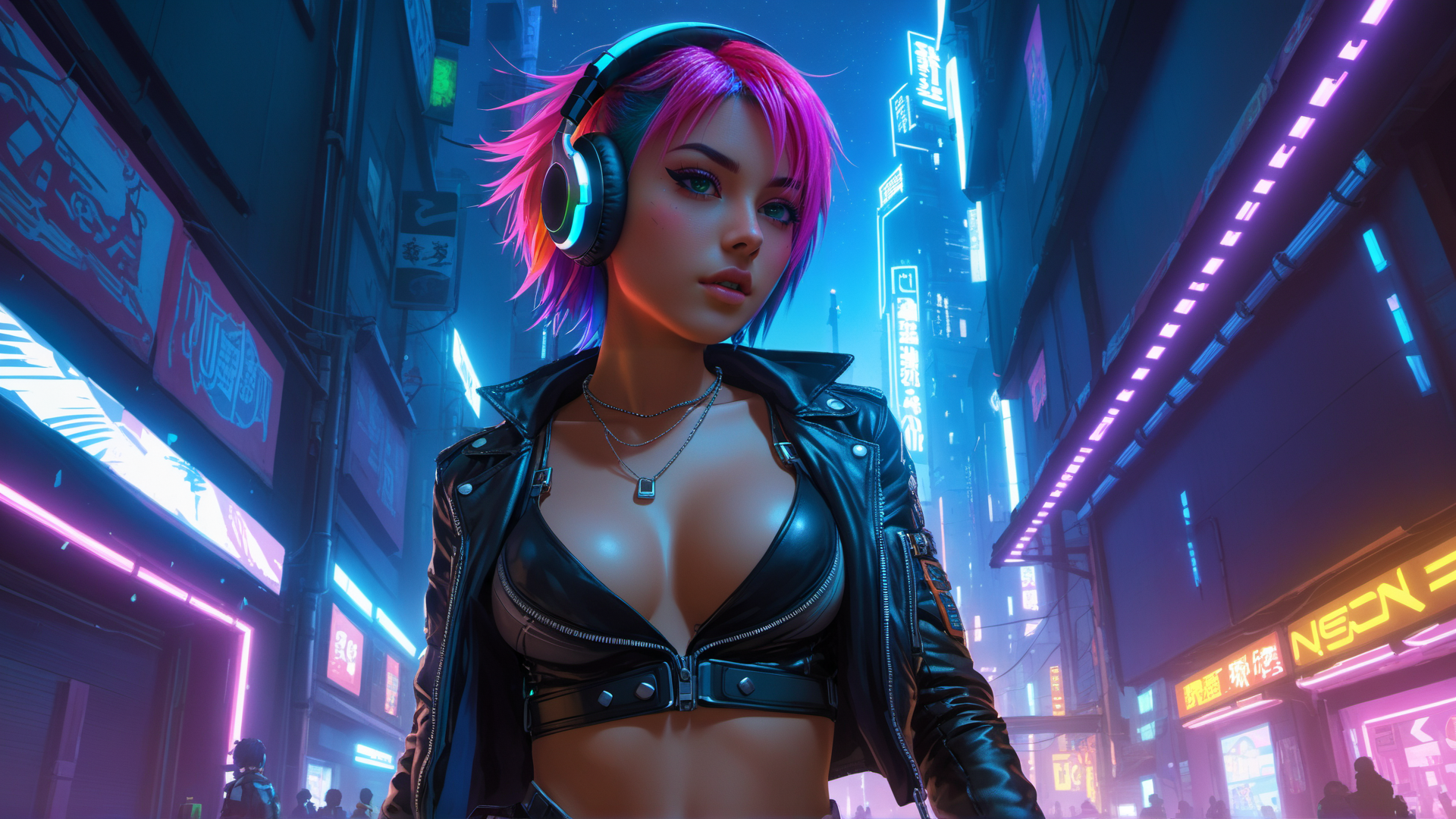 AI generated wallpaper featuring cyberpunk, girl, neon
