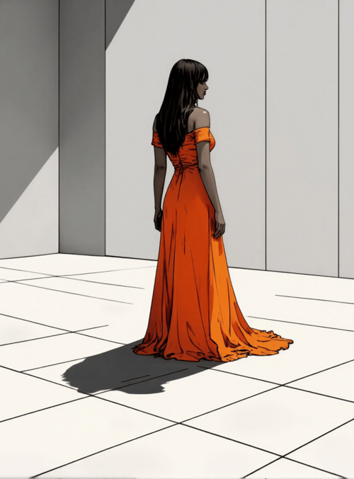 woman, silhouette, dress, room, shadows, floor