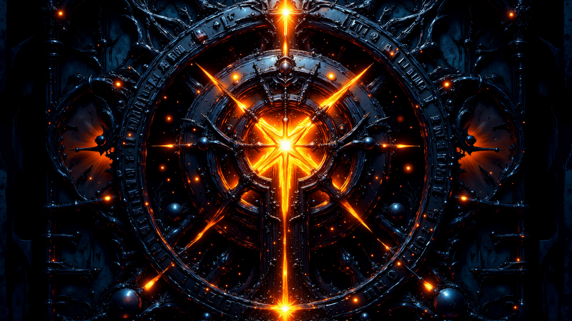 AI generated wallpaper featuring clock, symbol, star, circle, mechanism, gear, ornament, light, ornamentation, energy