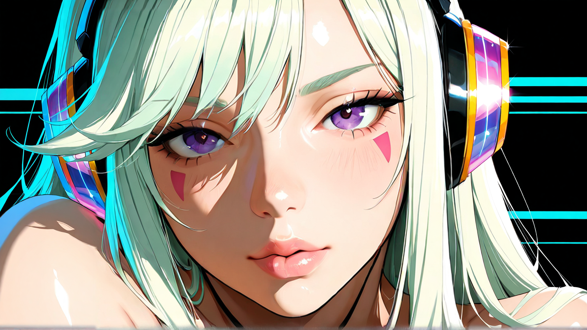 AI generated wallpaper featuring woman, headphones, hair