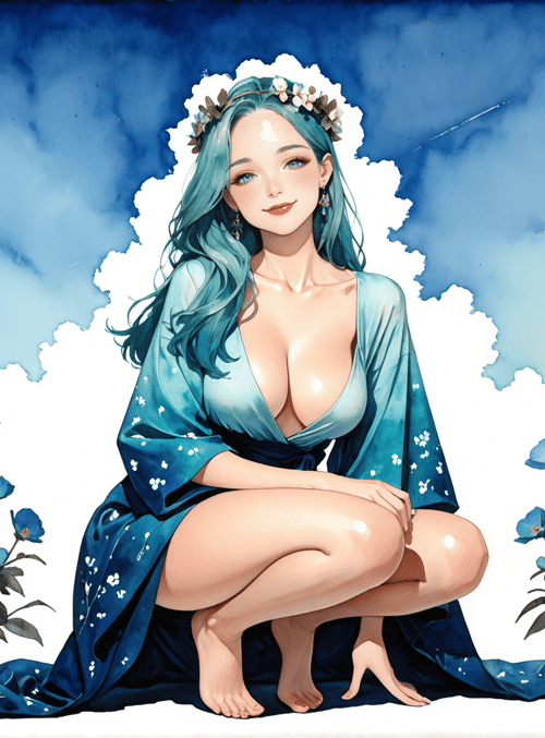 woman, flower, dress, hair, cloud