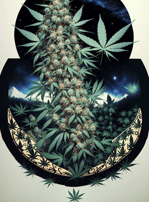 marijuana, plant, leaves, cannabis, tree, flower, mountains, moon, stars, nature