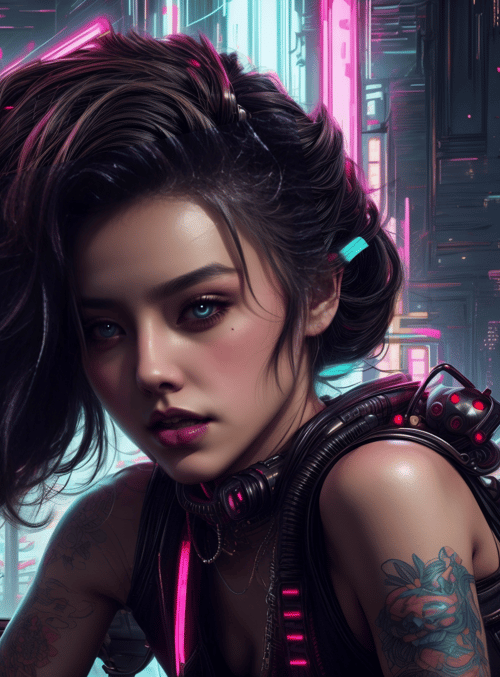 woman, cyberpunk, city