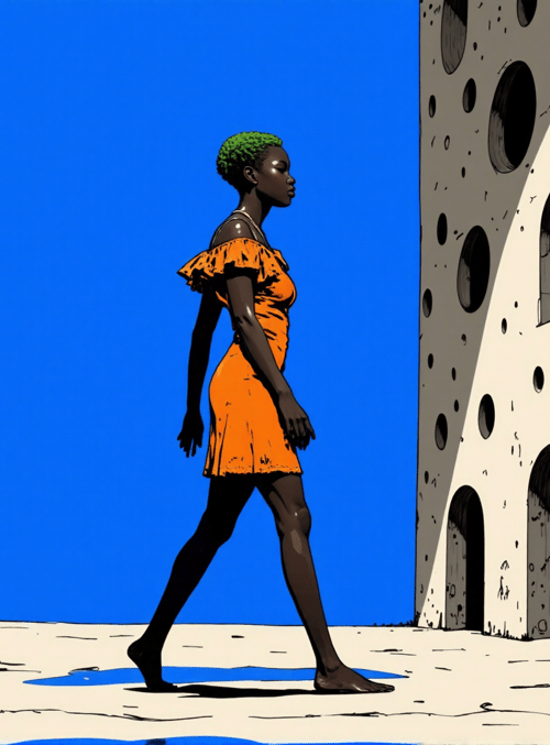 woman, dress, buildings, street