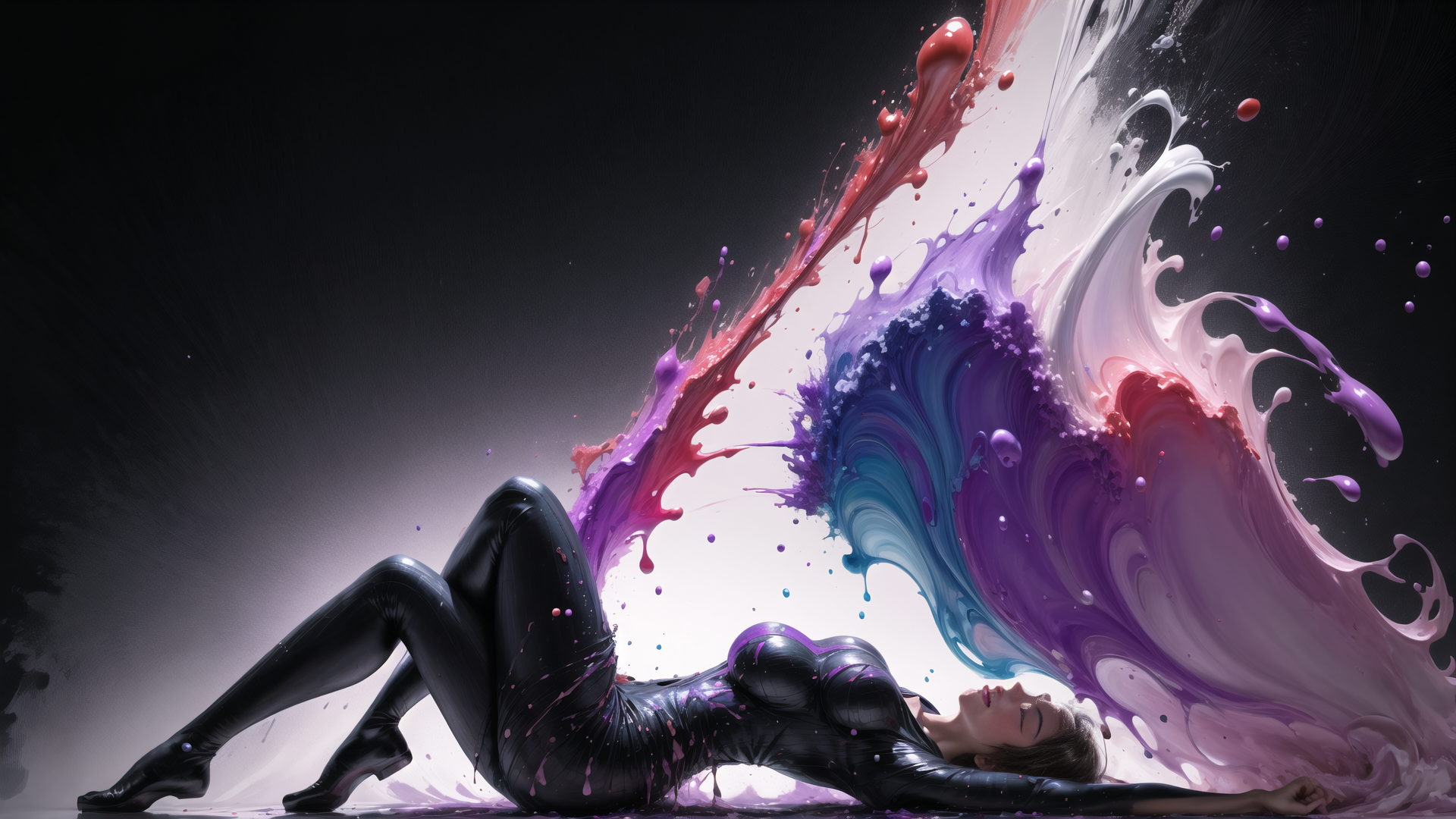 AI generated wallpaper featuring woman, paint, ink