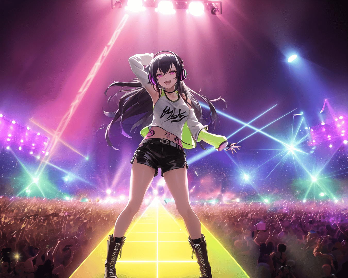 AI generated wallpaper featuring anime girl, concert, stage