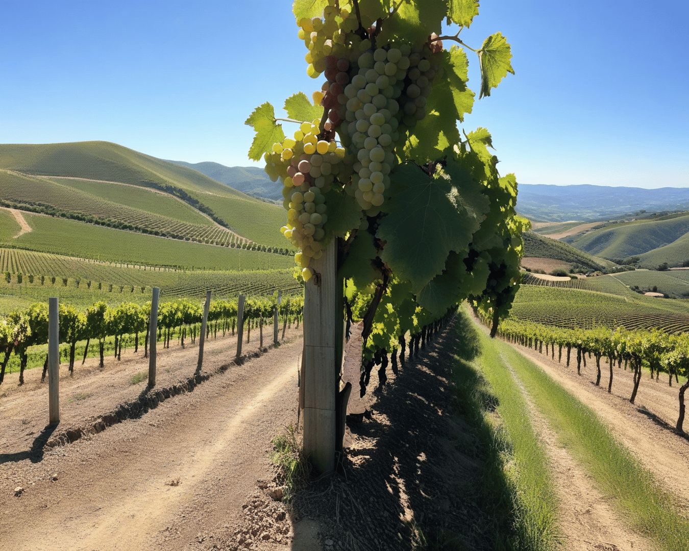 AI generated wallpaper featuring grapes, vineyard, hills