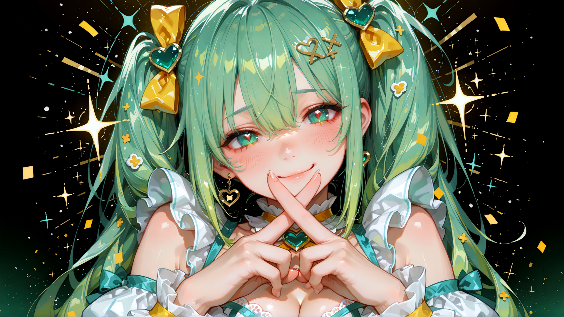 AI generated wallpaper featuring girl, anime, character, princess, celestial, miko, angel, fairy, celebration, heart