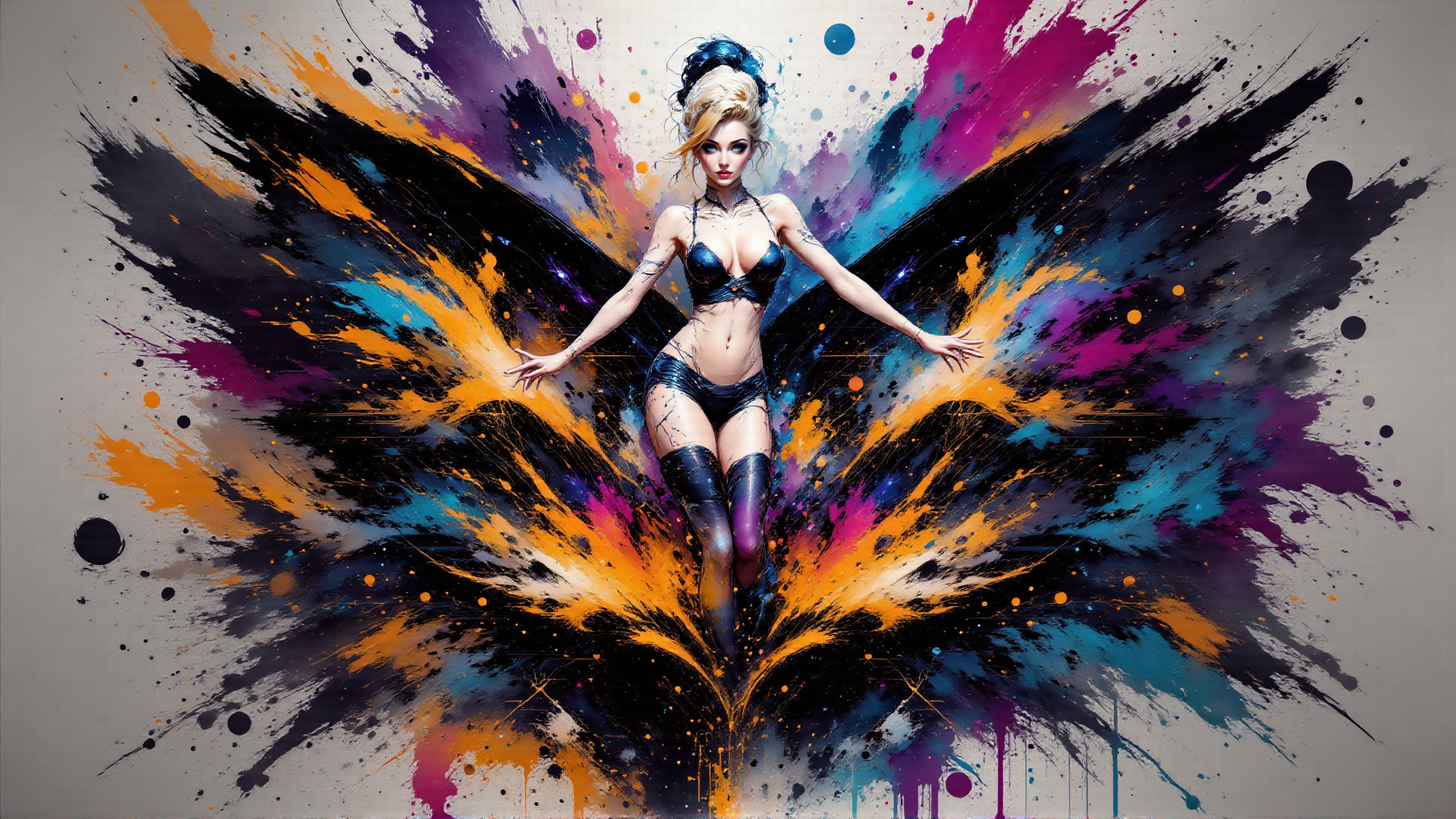 AI generated wallpaper featuring woman, angel, butterfly, painting, art