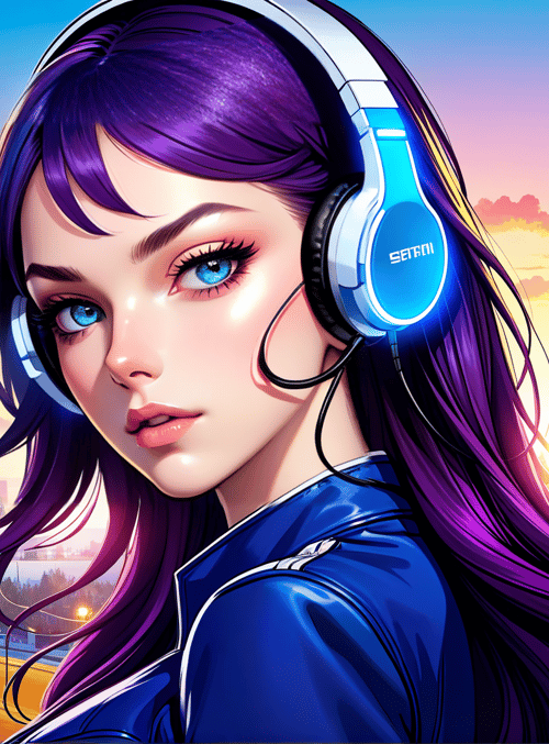 woman, headphones, cityscape