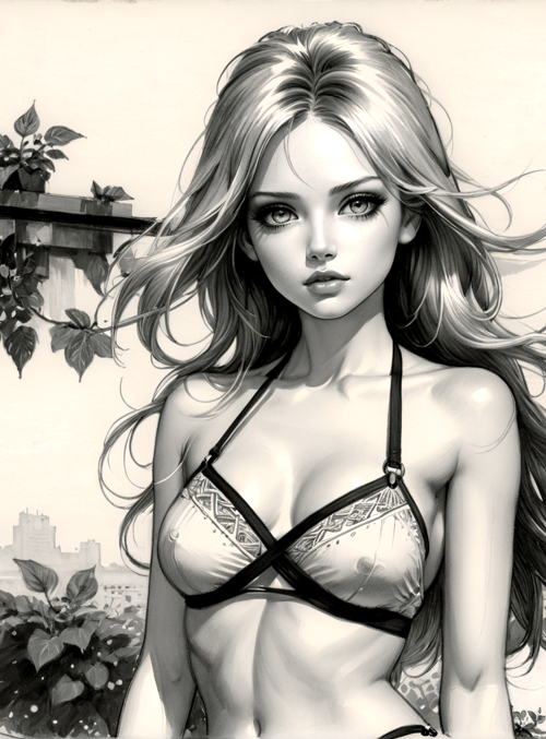 woman, plants, cityscape, balcony
