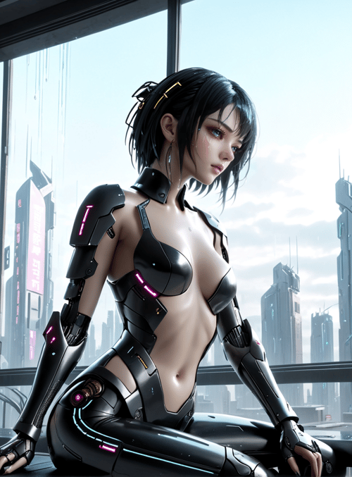 cyborg, woman, city