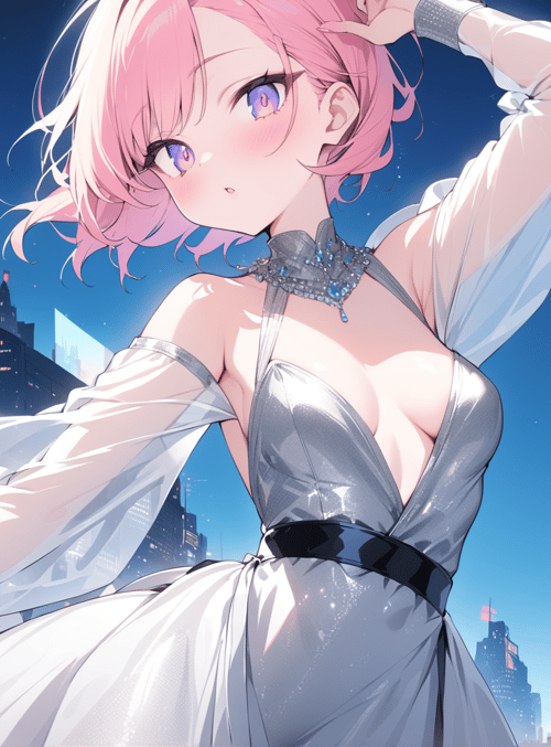 anime girl, cityscape, neon lights