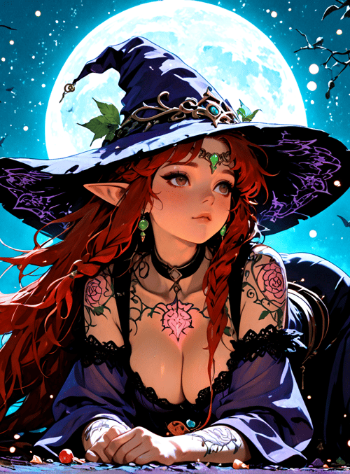 witch, halloween, pumpkin, bat, forest, moon, tattoo, candy, elf, lantern