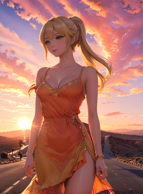 woman, desert, road