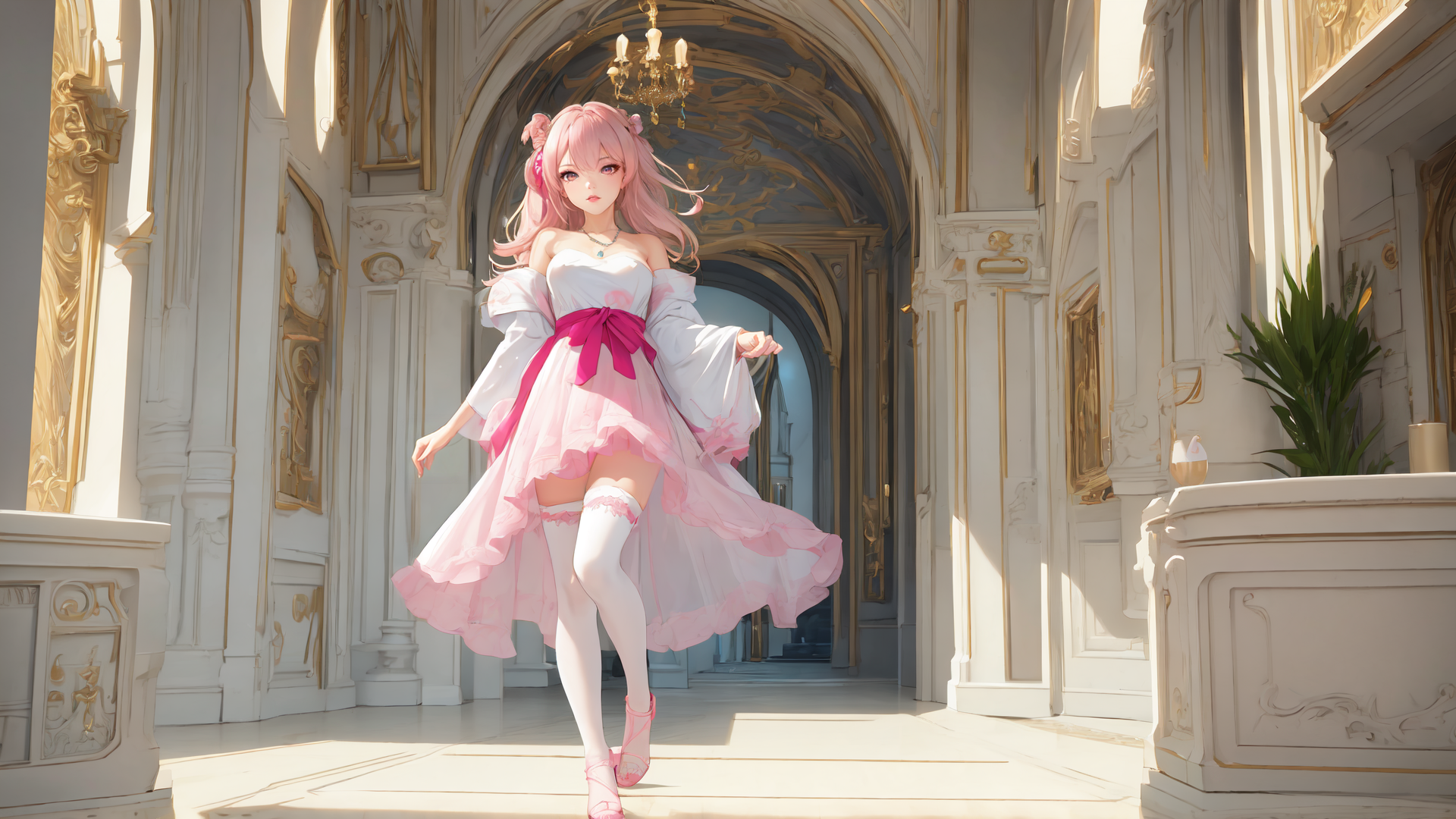 AI generated wallpaper featuring girl, anime, dress