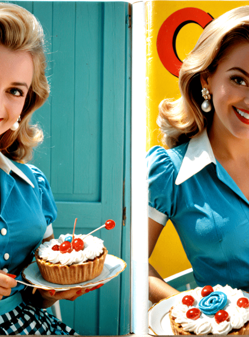 woman, pie, cake, cherry, dress