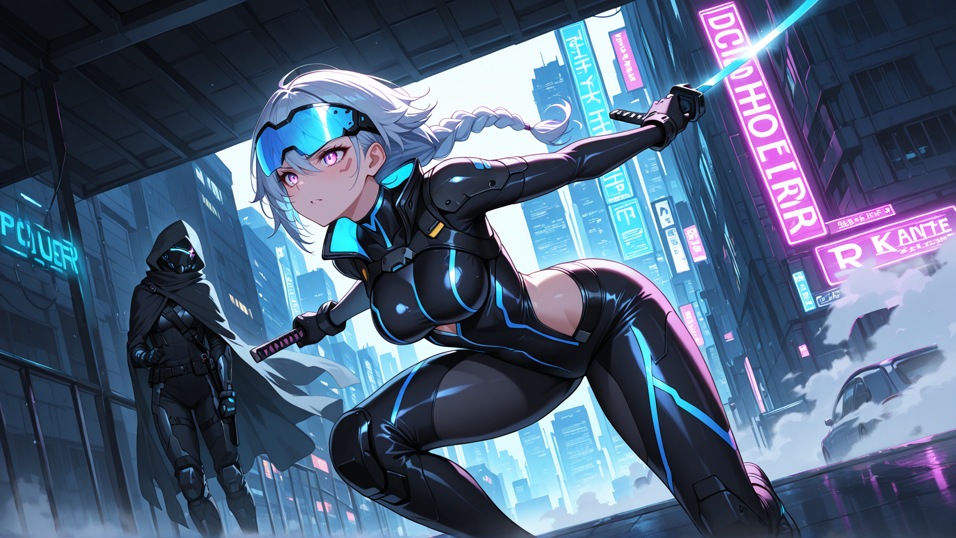 AI generated wallpaper featuring cyberpunk, anime, character