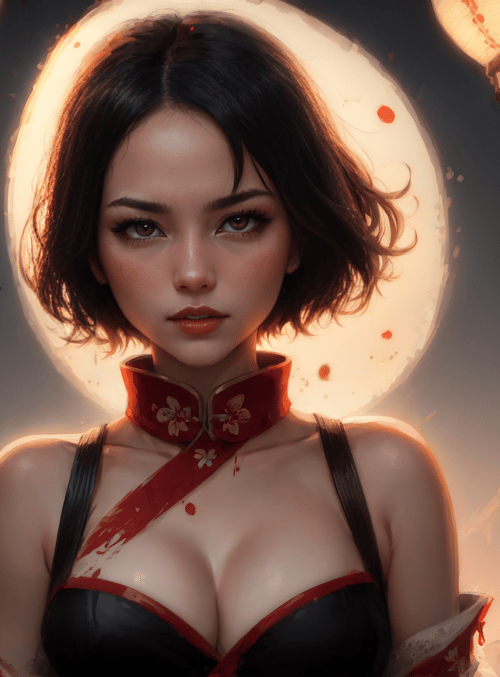 woman, lanterns, city