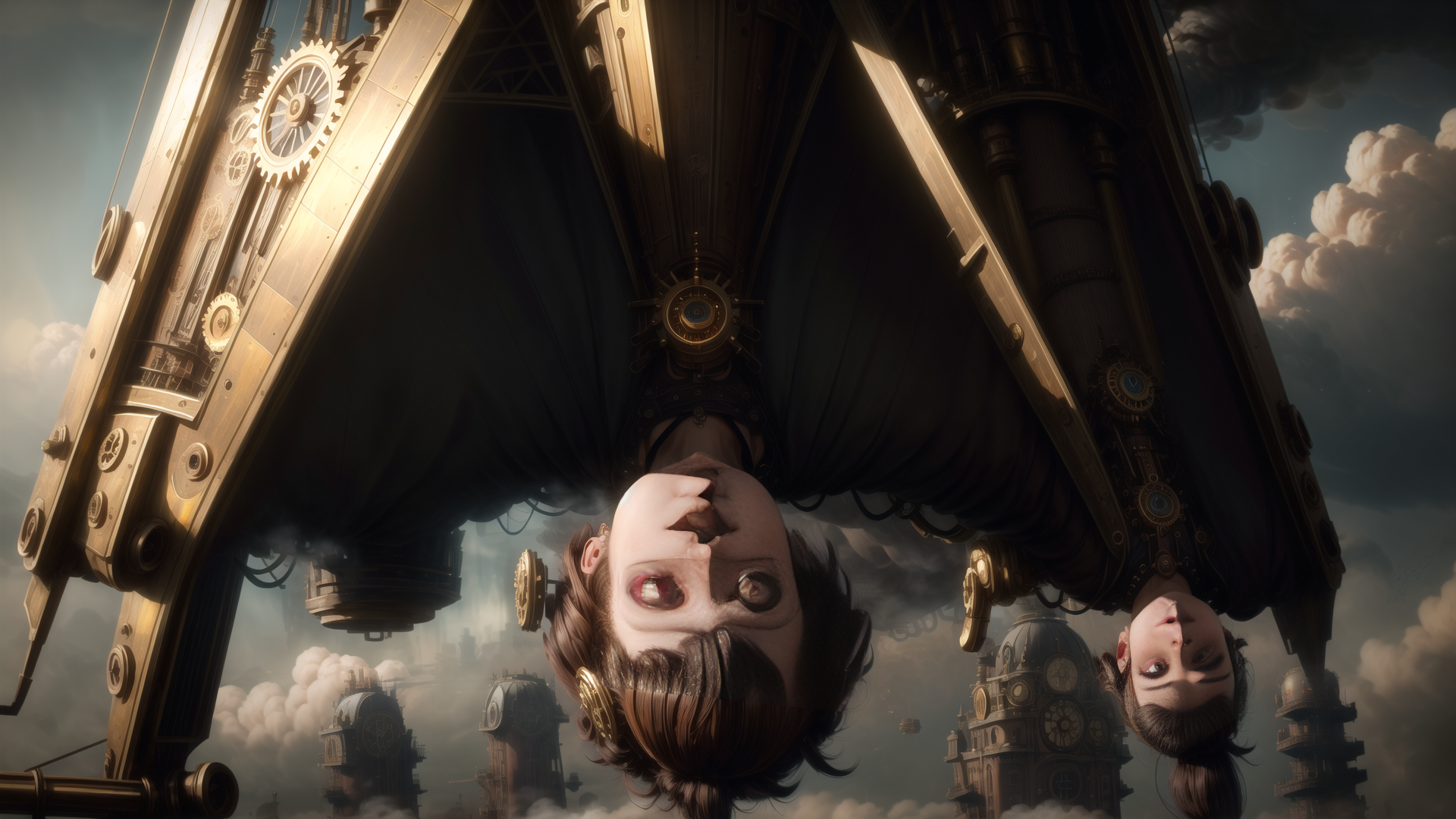 AI generated wallpaper featuring steampunk, airship, woman