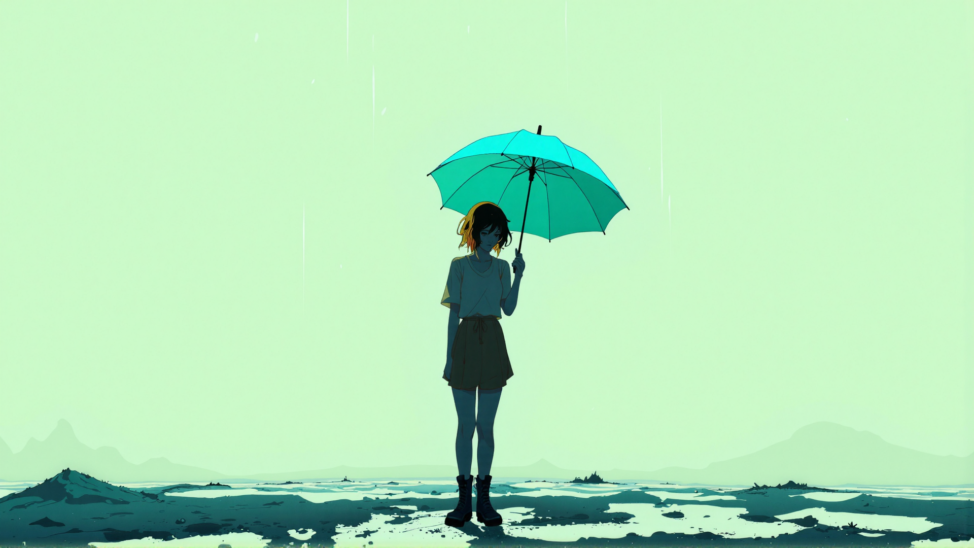 AI generated wallpaper featuring girl, umbrella, rain
