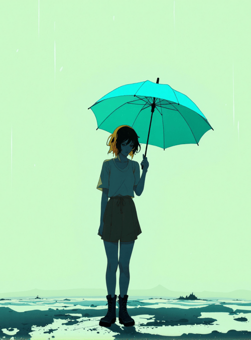 girl, umbrella, rain