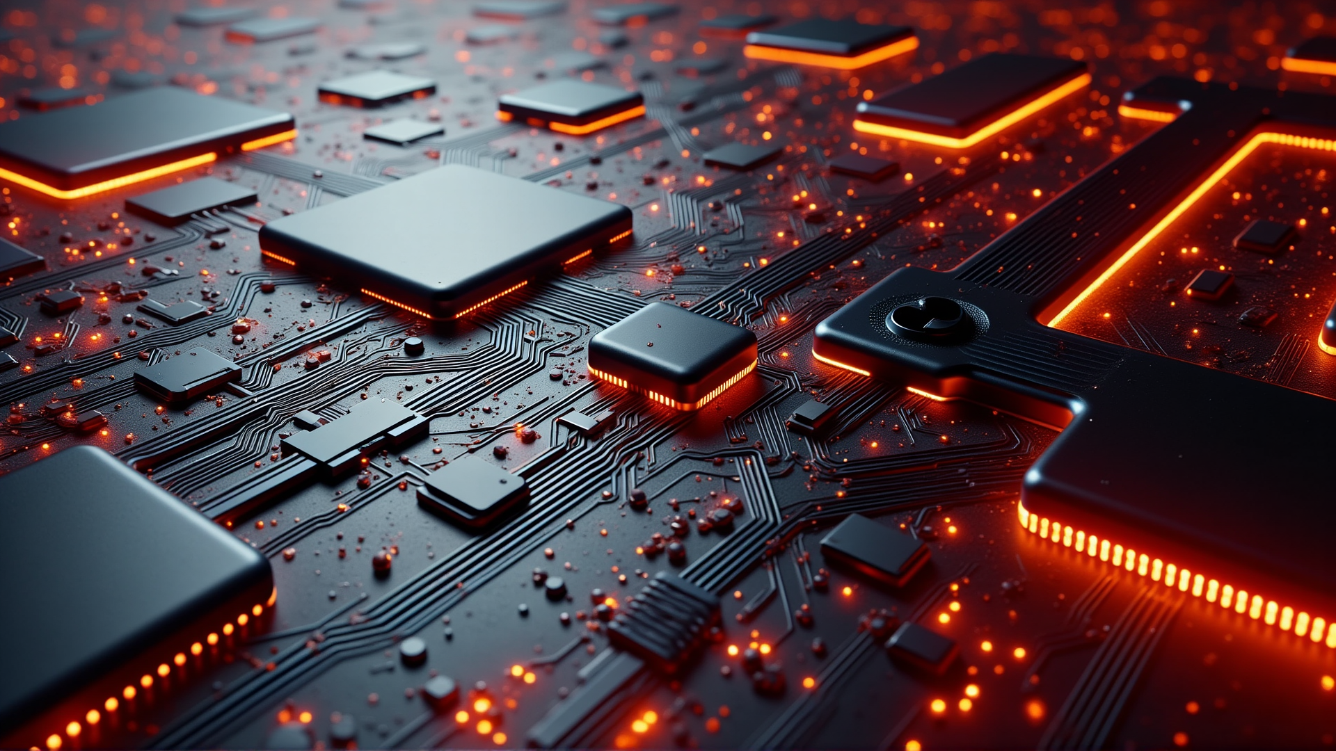 AI generated wallpaper featuring circuit board, chips, microchips