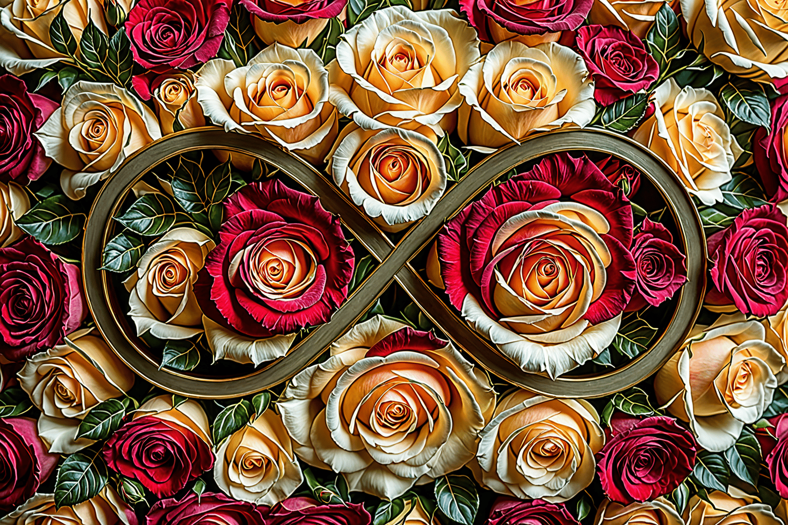AI generated wallpaper featuring roses, infinity symbol