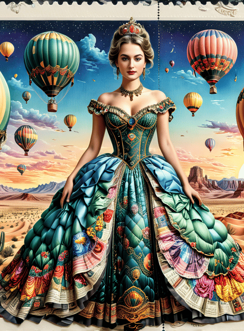 queen, hot air balloon, desert