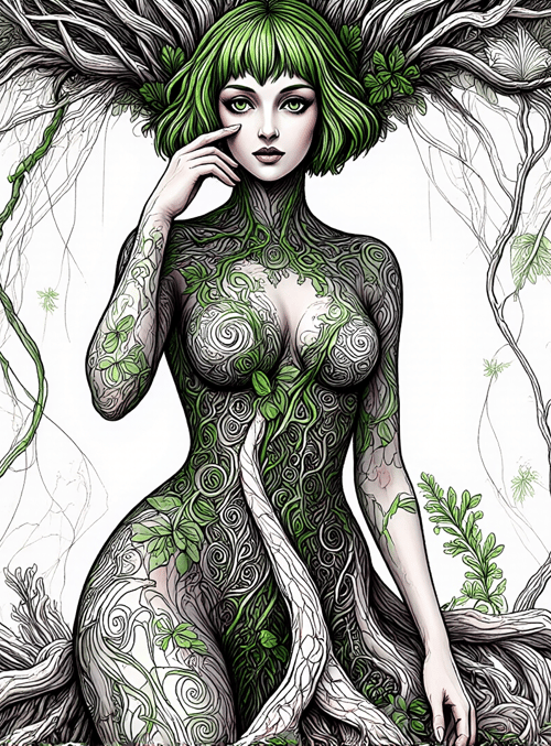 woman, tree, roots, leaves, nature